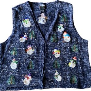 Designers Originals Blue Snowman Knit Vest